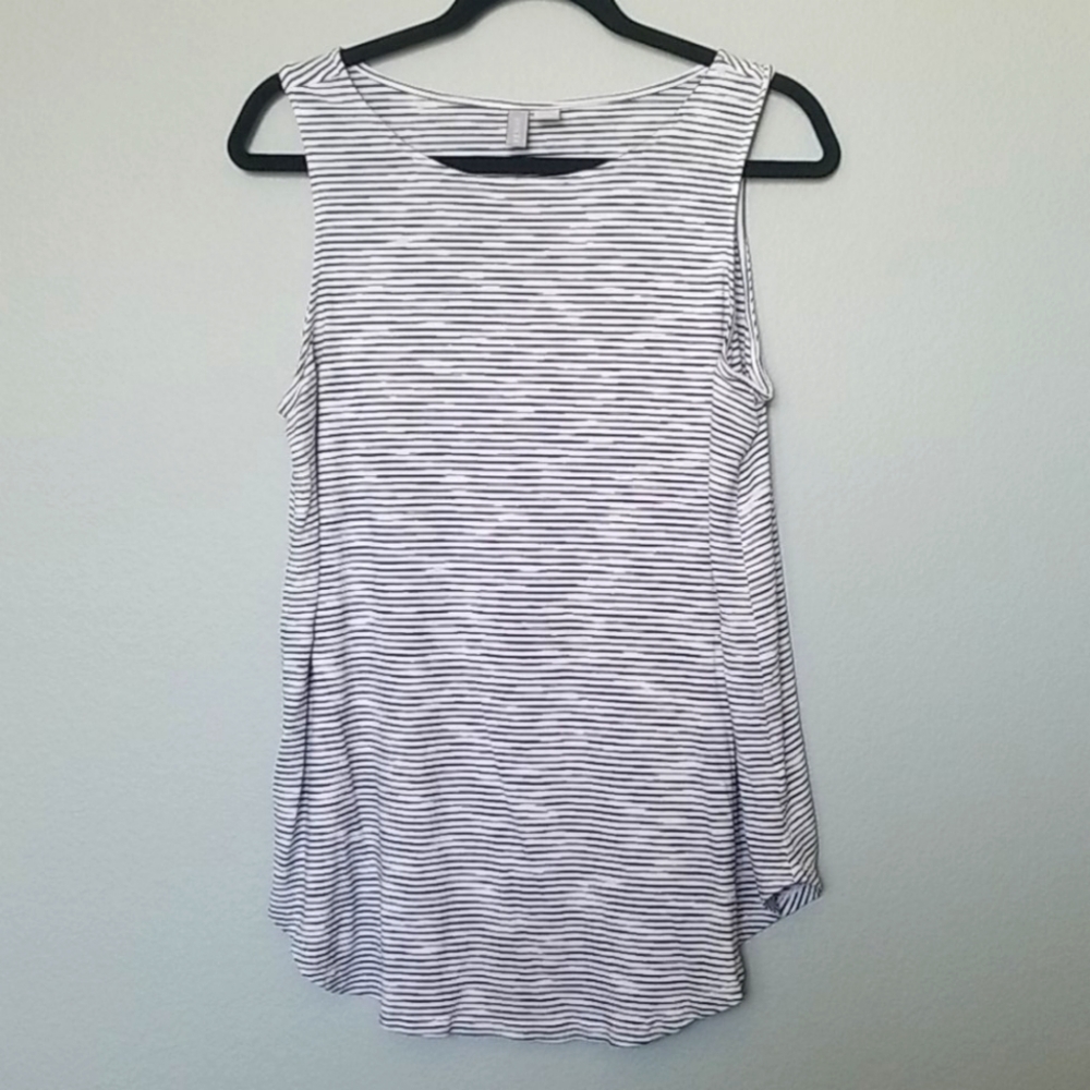 Kenar 1X Plus Size Casual Black and White Stripe Stretch Tank